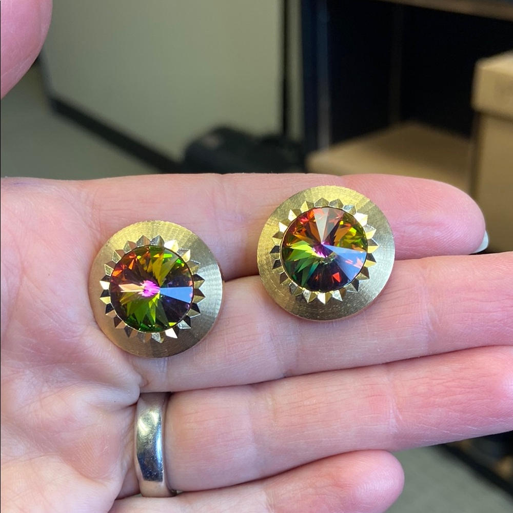 Vibrant Sparkling Multicolor Cuff Links with Golden Halo